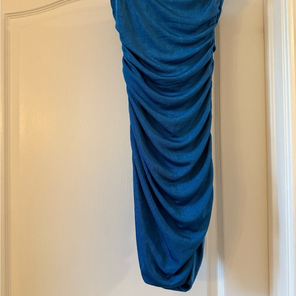 Blue Ruched Mini Strapless Dress - Picture 4 of 5